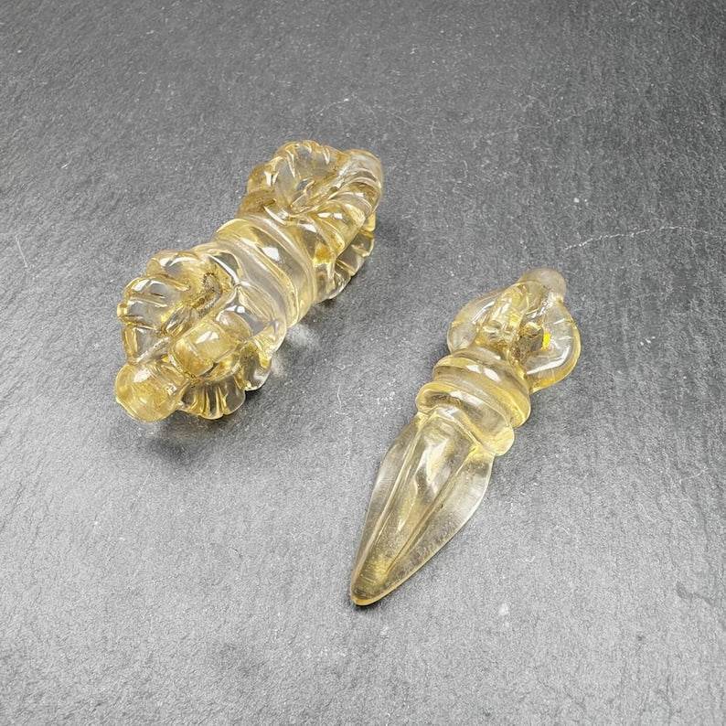Crystal Dorje Vajra / Phurba Amulet Tibetan Dharma Ritual Implement - Tibetan Buddhist amulet, detailed view