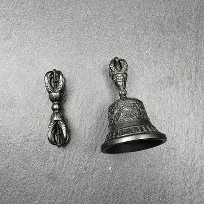 Vajra and Bell Set,Tibetan Tantric Buddhism Ritual Implement - Tibetan Buddhist vajra, close-up detail