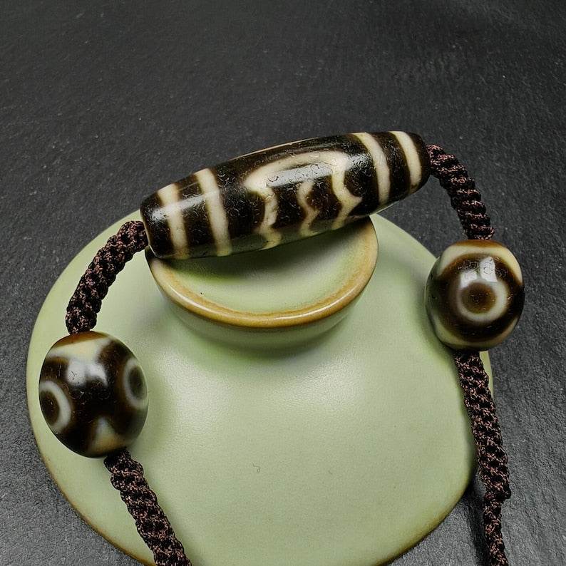 Tibetan Dzi Necklace - Garuda Dzi + 3 Eyes Dalo Dzi Amulet - Tibetan Buddhist bead necklace, view 6