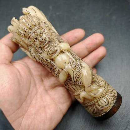 Leg Bone Carved Troma Nagmo Pen holder,Black Wrathful Dakini Kapala Cup - Tibetan Buddhist art, view 6