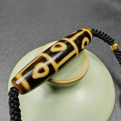 Tibetan 9 Eyes Bodhi Dzi Bead Necklace, 2.13" - Tibetan Buddhist bead necklace, view 4