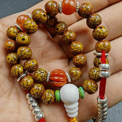 Gandhanra Authentic Tibetan Handhold Wrist Mala - 7.7mm Old Lotus Seed Beads Bra - Tibetan Buddhist mala beads, view 5