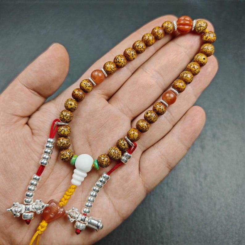 Gandhanra Authentic Tibetan Handhold Wrist Mala - 7.7mm Old Lotus Seed Beads Bra - Tibetan Buddhist mala beads, view 4