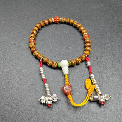 Gandhanra Authentic Tibetan Handhold Wrist Mala - 7.7mm Old Lotus Seed Beads Bra - Tibetan Buddhist mala beads, front view