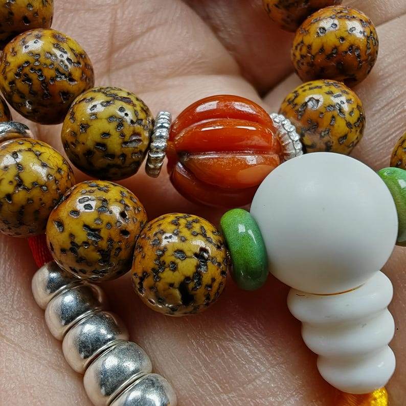 Gandhanra Authentic Tibetan Handhold Wrist Mala - 7.7mm Old Lotus Seed Beads Bra - Tibetan Buddhist mala beads, view 6