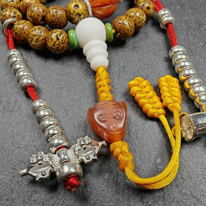 Gandhanra Authentic Tibetan Handhold Wrist Mala - 7.7mm Old Lotus Seed Beads Bra - Tibetan Buddhist mala beads, close-up detail