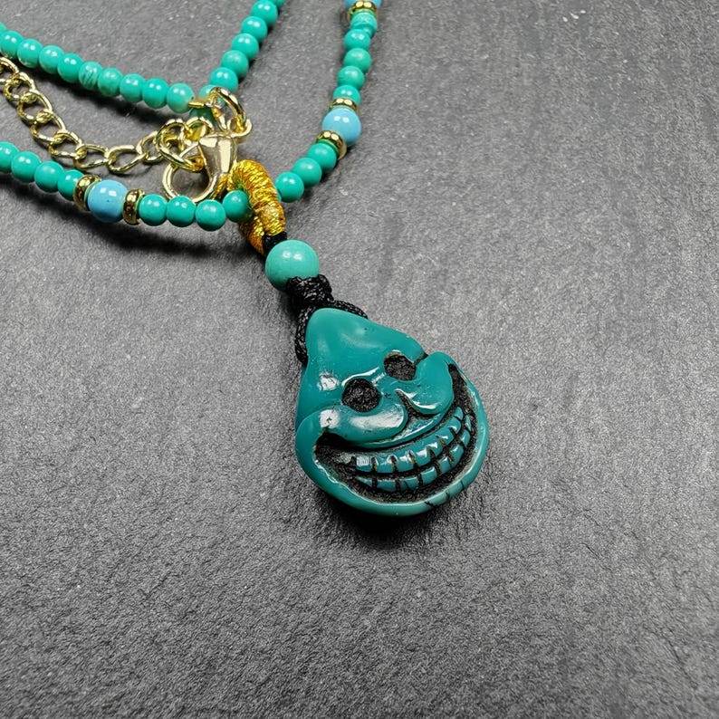 Turquoise Citipati Skull Protective Necklace,23cm Length - Tibetan Buddhist bead necklace, view 4