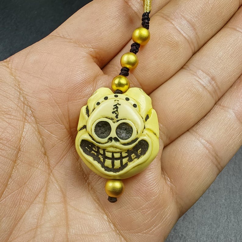 Tibetan Amulet,Citipati Skull Pendant,Made of Celluloid - Tibetan Buddhist amulet, view 7