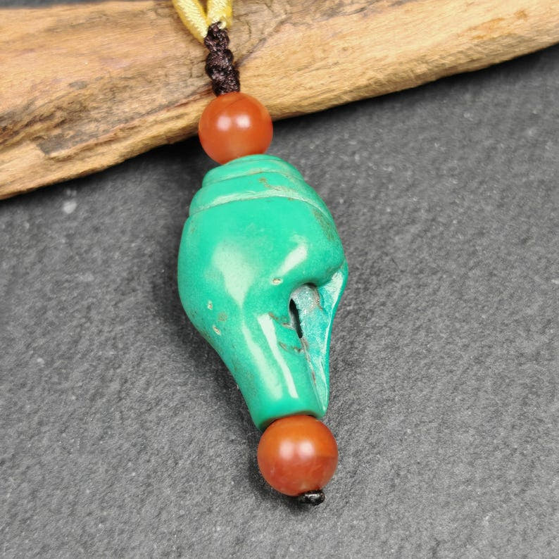 Shankha Amulet,Turquoise Conch Shell Pendant,25 - Tibetan Buddhist amulet, view 4