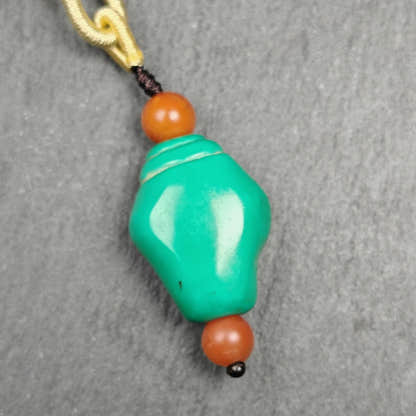 Shankha Amulet,Hand Carved Turquoise Conch Shell Pendant,25 - Tibetan Buddhist amulet, view 6