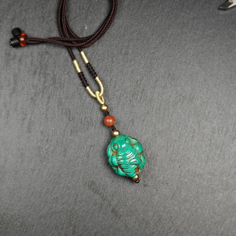 Old Turquoise Tibetan Scorpion Amulet, 27 - Tibetan Buddhist amulet, close-up detail