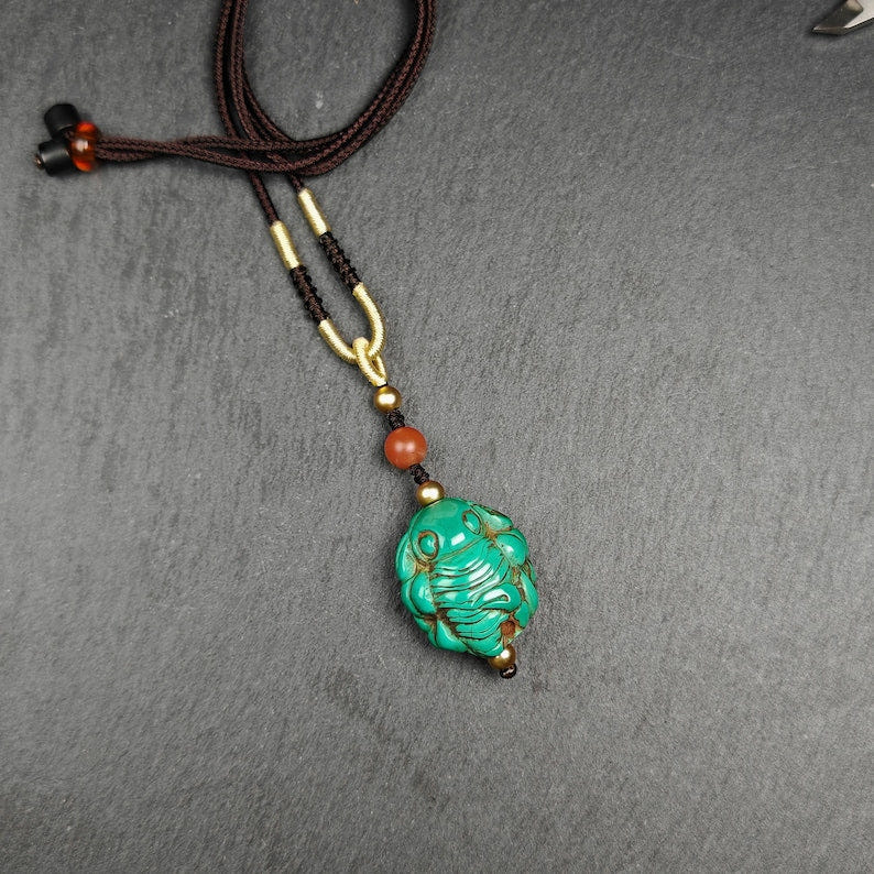 Old Turquoise Tibetan Scorpion Amulet, 27 - Tibetan Buddhist amulet, close-up detail