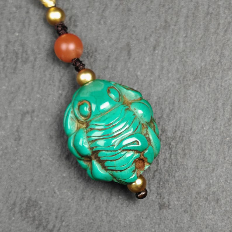 Old Turquoise Tibetan Scorpion Amulet, 27 - Tibetan Buddhist amulet, front view