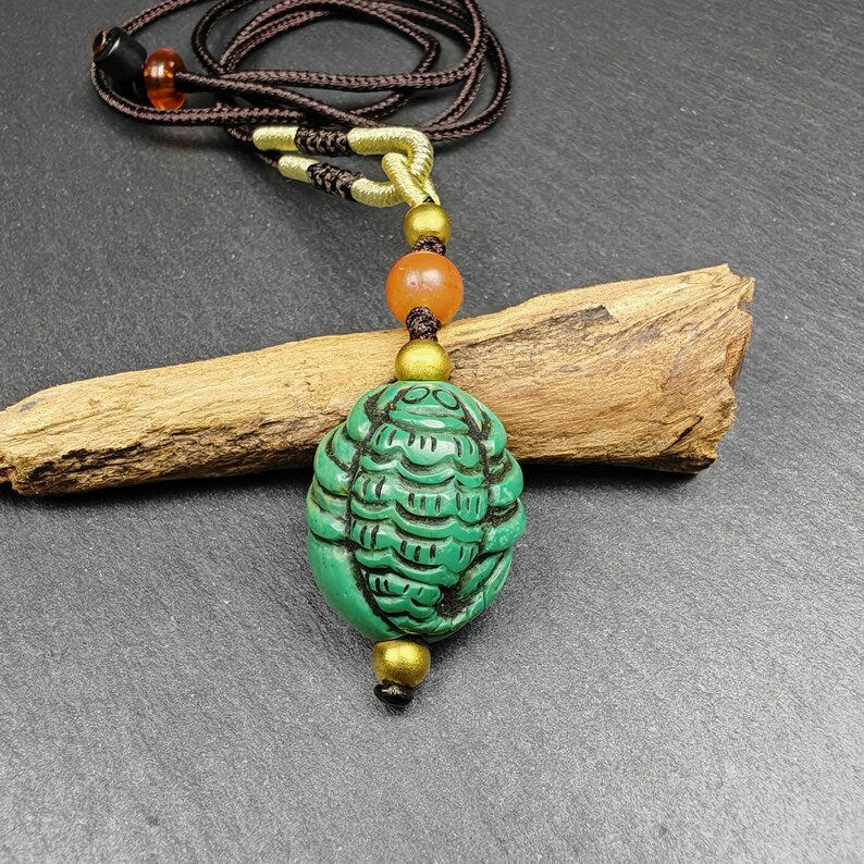 Old Turquoise Tibetan Scorpion Amulet,21 - Tibetan Buddhist amulet, close-up detail