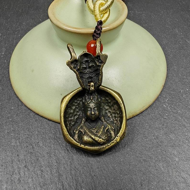 Double Faced Drashi Lhamo Amulet,Zashi Lhamo Pendant - Tibetan Buddhist amulet, view 6