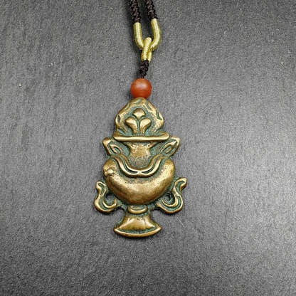 Lima Brass Amulet,Treasure Vase Badge - Tibetan Buddhist amulet, front view