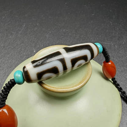 4 Eyes Dzi Bead Necklace - Tibetan Buddhist bead necklace, view 7