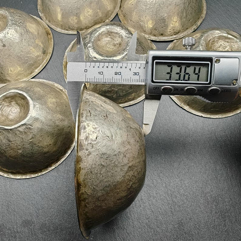 Old Silver Water Offering Bowls,87 - Tibetan Buddhist art, size reference