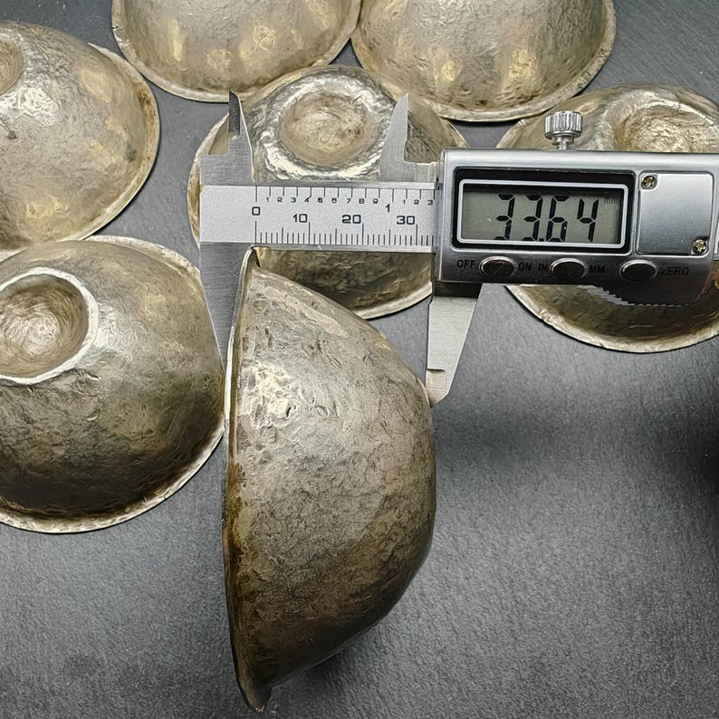 Old Silver Water Offering Bowls,87 - Tibetan Buddhist art, size reference