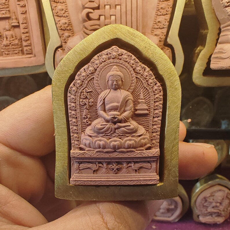 Amitabha Enthroned Tsa Tsa Mold - Tibetan tsa tsa mold, front view