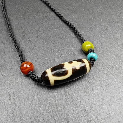 Tibetan Longevity Treasure Vase Dzi Bead Necklace,28*11 mm - Tibetan Buddhist bead necklace, detailed view