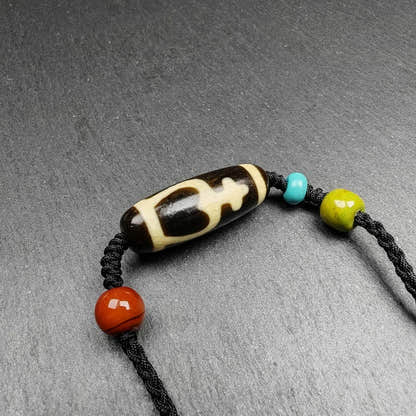Tibetan Longevity Treasure Vase Dzi Bead Necklace,28*11 mm - Tibetan Buddhist bead necklace, front view