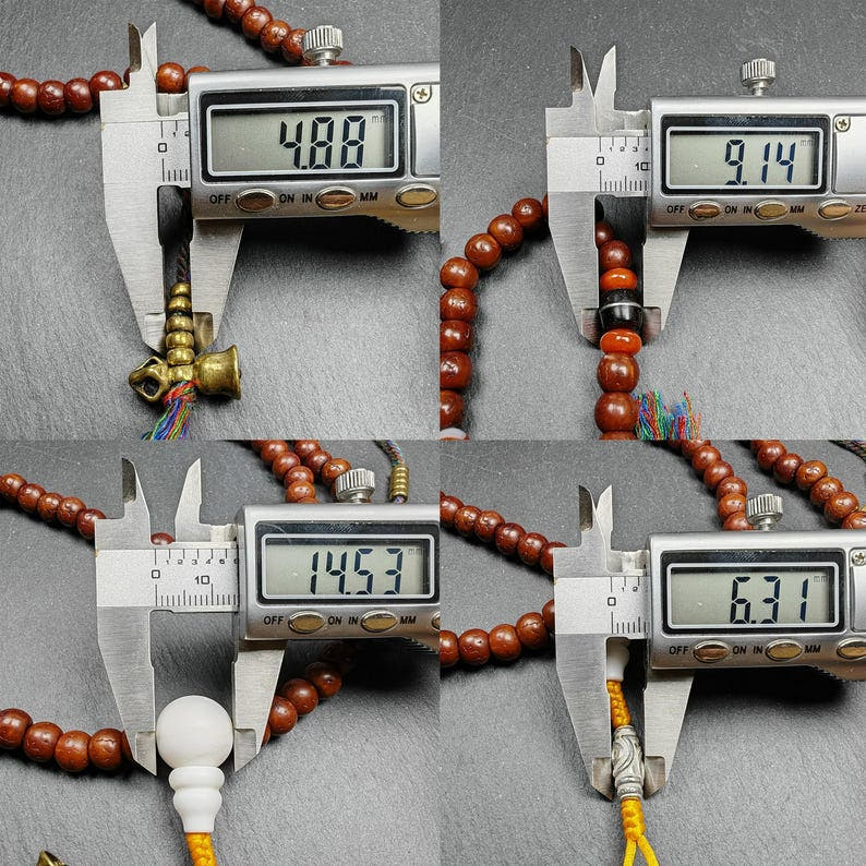 Tibetan 8mm 108 Rudraksha Mala Necklace - Tibetan Buddhist mala beads, size reference