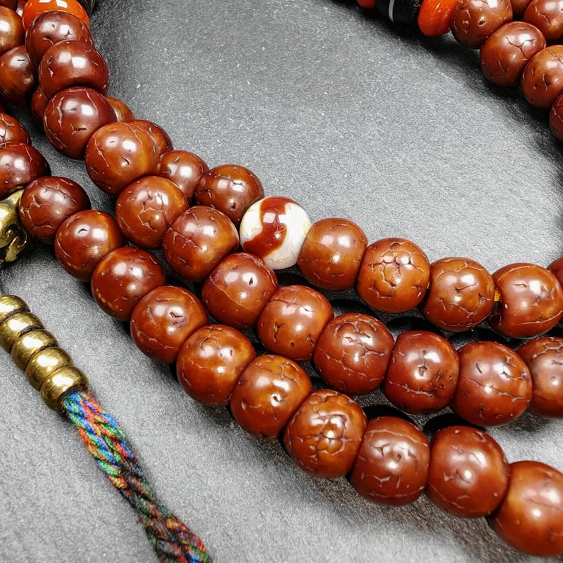 Tibetan 8mm 108 Rudraksha Mala Necklace - Tibetan Buddhist mala beads, view 5
