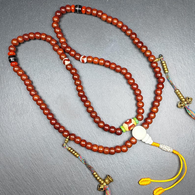 Tibetan 8mm 108 Rudraksha Mala Necklace - Tibetan Buddhist mala beads, view 8