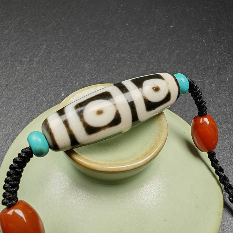 4 Eyes Dzi Bead Necklace - Tibetan Buddhist bead necklace, view 6