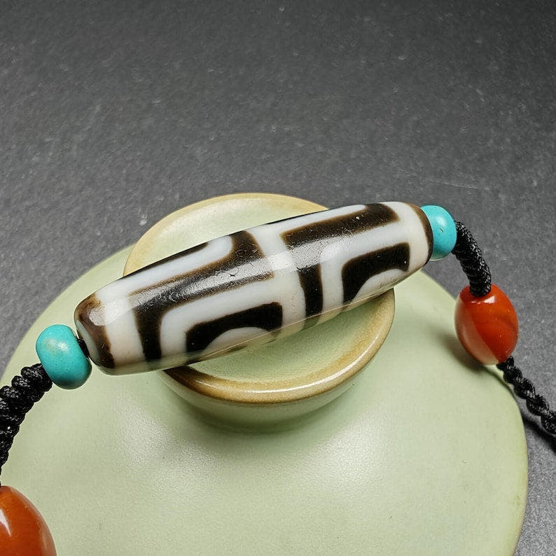4 Eyes Dzi Bead Necklace - Tibetan Buddhist bead necklace, view 8