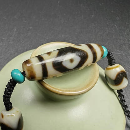 Vajra 3 Eyes Dzi Bead Necklace 36*12mm - Tibetan Buddhist bead necklace, view 6