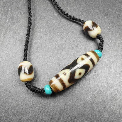 Vajra 3 Eyes Dzi Bead Necklace 36*12mm - Tibetan Buddhist bead necklace, detailed view