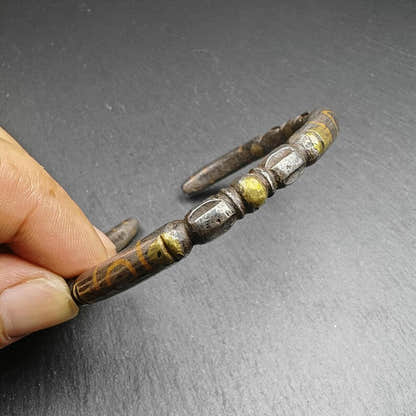 Tibetan Vajra Bangle,Cold Iron Cuff Bracelet - Tibetan Buddhist vajra, close-up detail