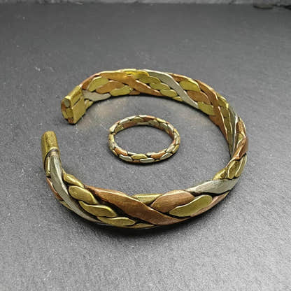 Tibetan Jewelry, Cuff Bracelet + Ring,Made of Bronze,Copper,Brass - Tibetan Buddhist art, front view