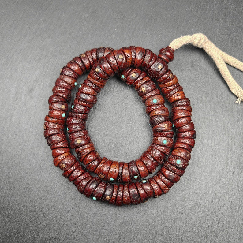 Old 108 Bodhi Seed Beads Mala,Hand Hold 16mm Prayer Beads - Tibetan Buddhist mala beads, detailed view