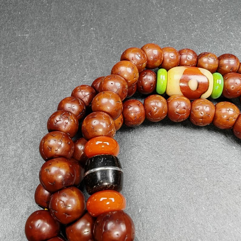 Tibetan 8mm 108 Rudraksha Mala Necklace - Tibetan Buddhist mala beads, view 6