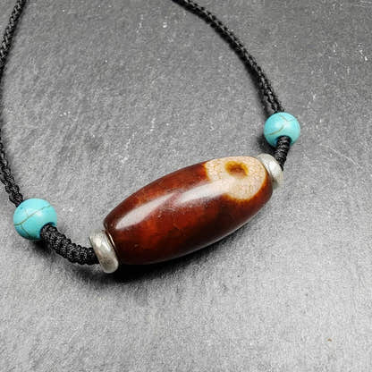 Fire Agate Lotus Dzi Amulet 31 - Tibetan dzi bead, view 4