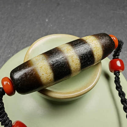 Stripe Dzi Bead Amulet - Tibetan dzi bead, view 4