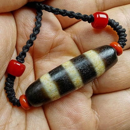 Stripe Dzi Bead Amulet - Tibetan dzi bead, view 7
