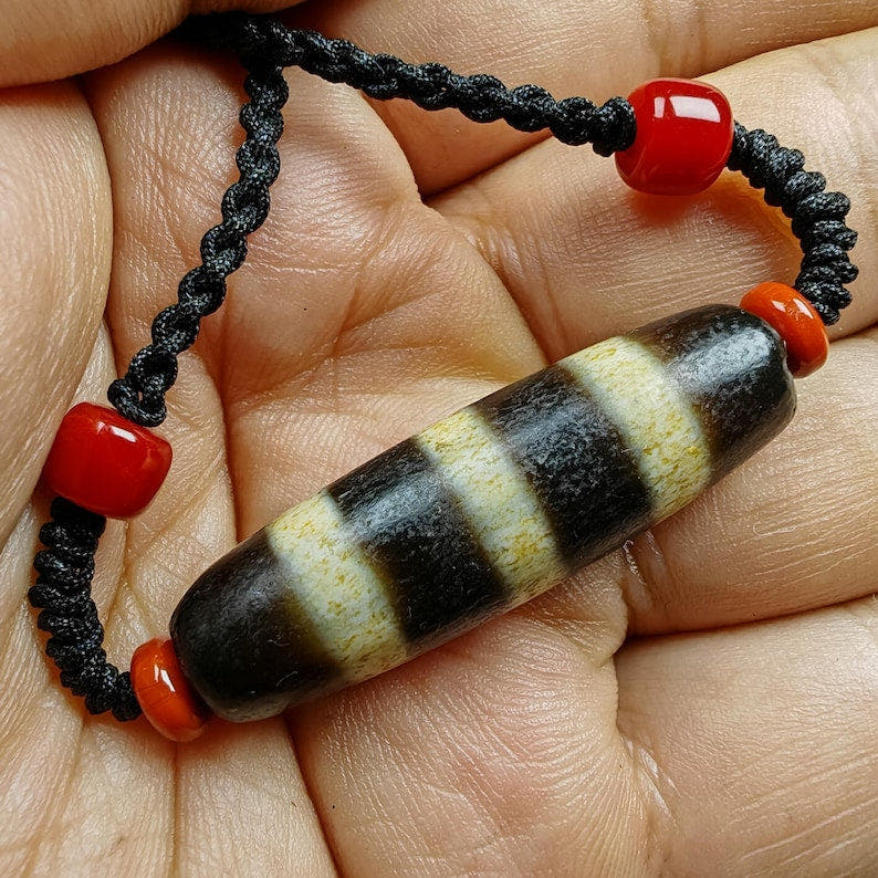 Stripe Dzi Bead Amulet - Tibetan dzi bead, view 7