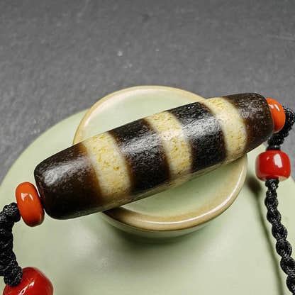 Stripe Dzi Bead Amulet - Tibetan dzi bead, view 5