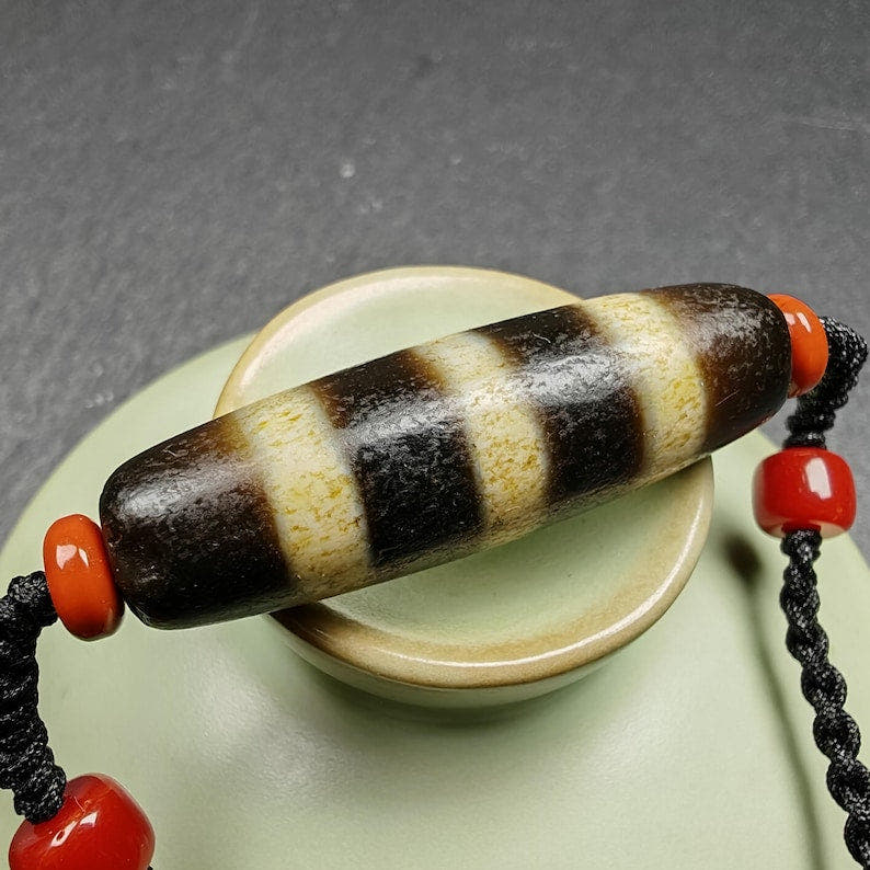 Stripe Dzi Bead Amulet - Tibetan dzi bead, view 6