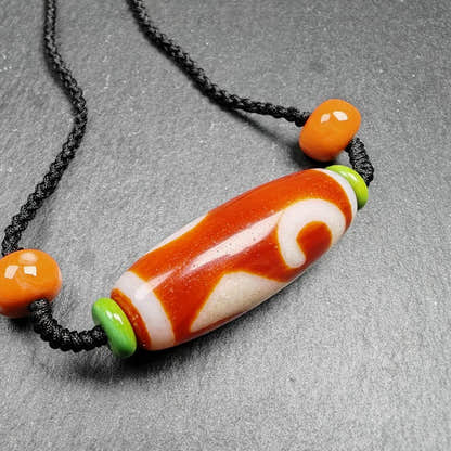 Dzi Necklace - Tibetan Buddhist bead necklace, detailed view