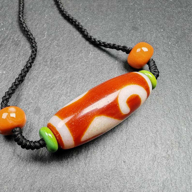 Dzi Necklace - Tibetan Buddhist bead necklace, detailed view