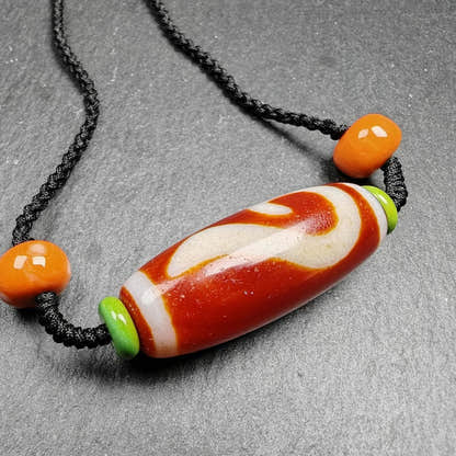 Dzi Necklace - Tibetan Buddhist bead necklace, close-up detail
