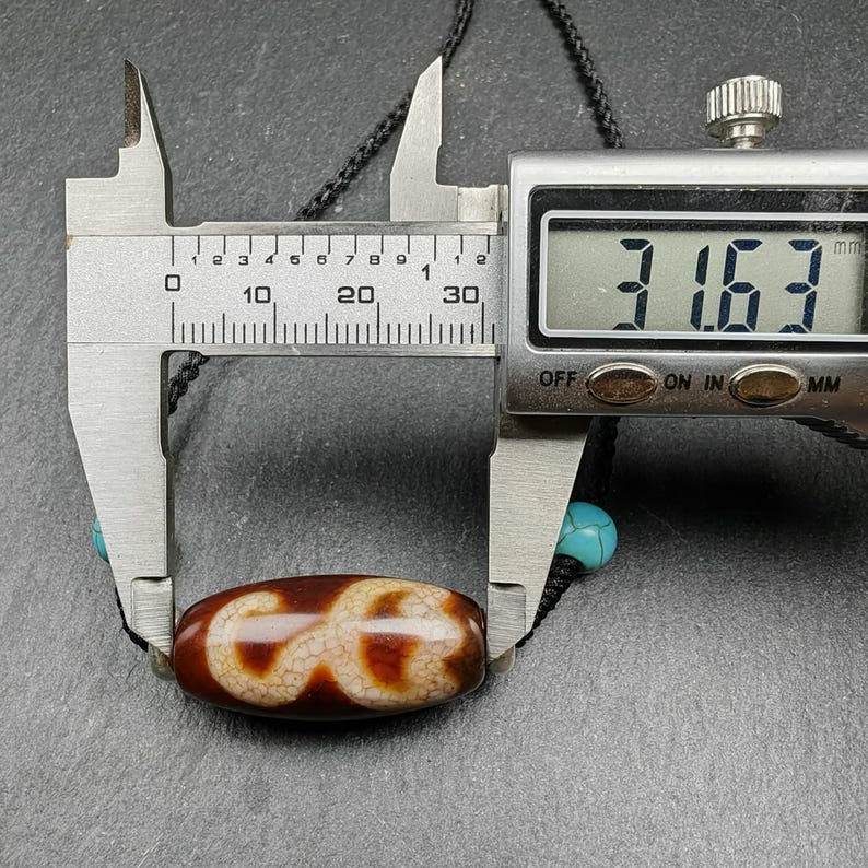 Fire Agate Lotus Dzi Amulet 31 - Tibetan dzi bead, view 7