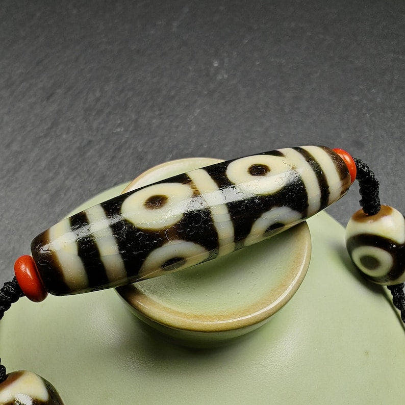 8 Eyes Dzi + Mandala 3 eyes Dzi Beads Amulet - Tibetan dzi bead, view 6