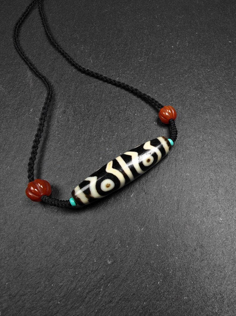 Mandala 6-Eyes Dzi Necklace - Tibetan Buddhist bead necklace, view 4
