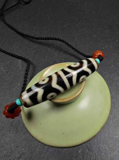 Mandala 6-Eyes Dzi Necklace - Tibetan Buddhist bead necklace, view 8